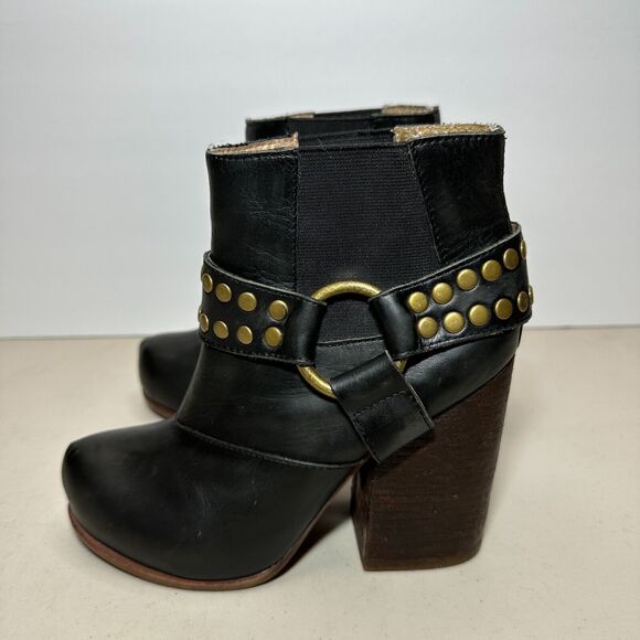 Jeffrey Campbell X Solestruck Studded Harness Block Heel Boots Black Women's 6M - Picture 3 of 13